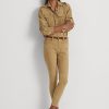 Khaki dámské semišové vysoké úzké kotníkové kalhoty Ralph Lauren