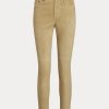 Khaki dámské semišové vysoké úzké kotníkové kalhoty Ralph Lauren