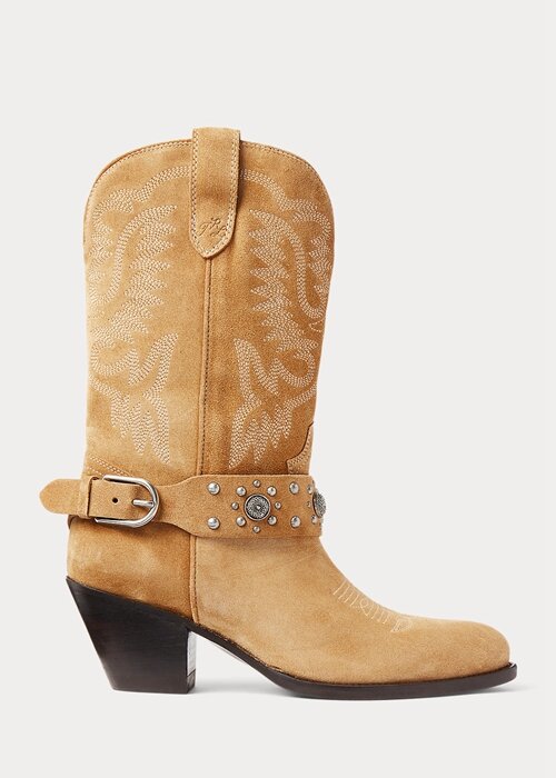 Khaki dámské westernové boty Ralph Lauren s cvočky Khaki dámské westernové boty Ralph Lauren s cvočky