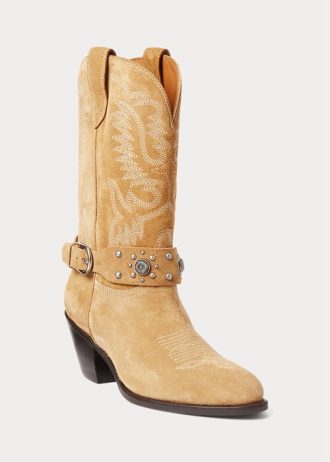 Khaki dámské westernové boty Ralph Lauren s cvočky
