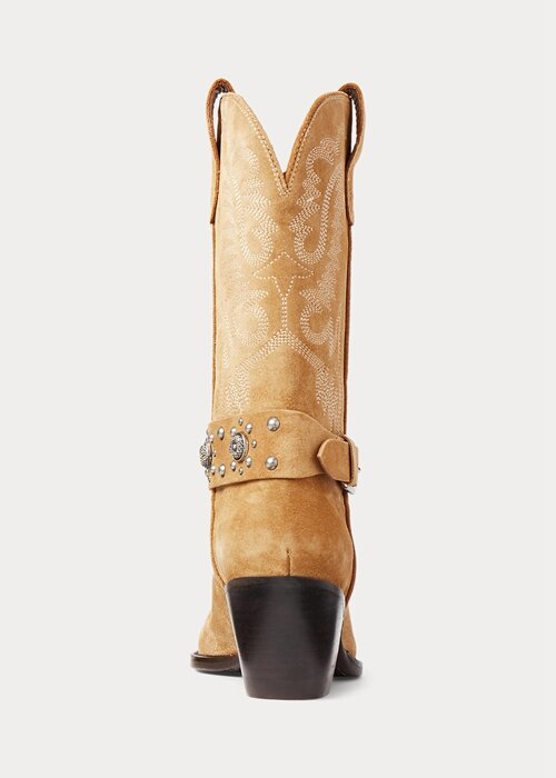 Khaki dámské westernové boty Ralph Lauren s cvočky Khaki dámské westernové boty Ralph Lauren s cvočky
