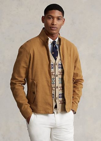 Khaki pánské keprové bundy Ralph Lauren Linen-Blend s rybí kostí Khaki pánské keprové bundy Ralph Lauren Linen-Blend s rybí kostí