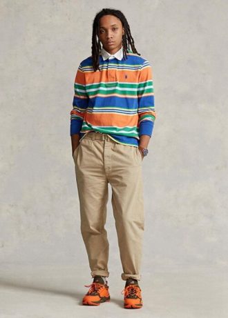 Khaki pánské plátěné kalhoty Ralph Lauren plisované Baggy Fit