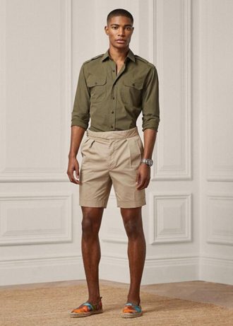 Khaki pánské strečové šortky Ralph Lauren Tailored Chino