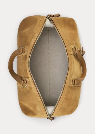 Khaki pánské tašky Ralph Lauren Welington Calf-Suede Duffle Bag