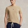 Khaki pánská trička Ralph Lauren Custom Slim Fit s výstřihem Khaki pánská trička Ralph Lauren Custom Slim Fit s výstřihem