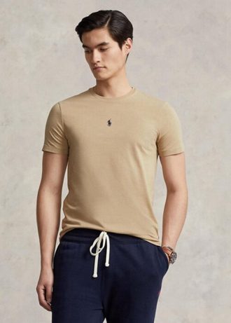 Khaki pánská trička Ralph Lauren Custom Slim Fit s výstřihem