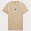 Khaki pánská trička Ralph Lauren Custom Slim Fit s výstřihem Khaki pánská trička Ralph Lauren Custom Slim Fit s výstřihem