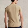 Khaki pánská trička Ralph Lauren Custom Slim Fit s výstřihem Khaki pánská trička Ralph Lauren Custom Slim Fit s výstřihem