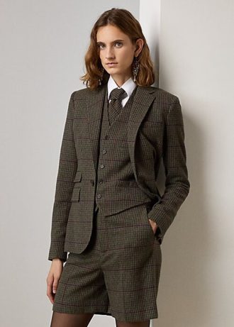 Kostkované kostkované tvídové bundy olivově/hnědé dámské Ralph Lauren Parker