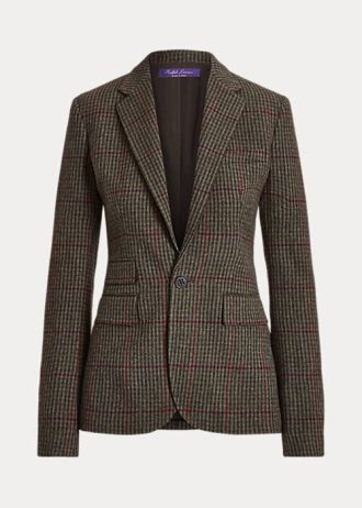 Kostkované kostkované tvídové bundy olivově/hnědé dámské Ralph Lauren Parker