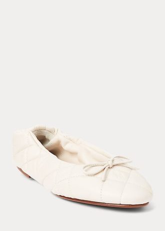 Krémové dámské Baletní ploché boty Ralph Lauren prošívané jehněčí kůží