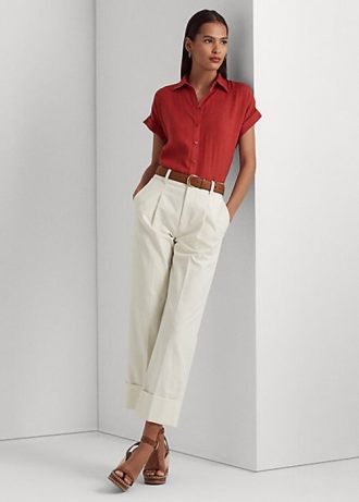 Krémové dámské bavlněné kotníkové kalhotky Ralph Lauren s dvojitým lícem