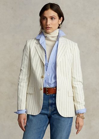 Krémové dámské blejzry Ralph Lauren Pinstripe Bavlna-Lněno-Vlna