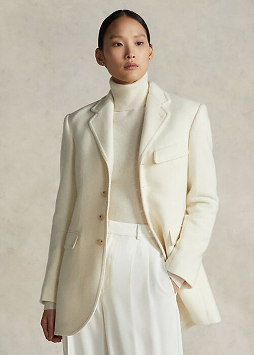 Krémové dámské bundy Ralph Lauren Wool-Blend Rybí kost Krémové dámské bundy Ralph Lauren Wool-Blend Rybí kost