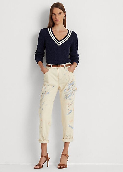 Krémové dámské džíny Ralph Lauren Paint-Splatter Denim Carpenter Jeans Krémové dámské džíny Ralph Lauren Paint-Splatter Denim Carpenter Jeans