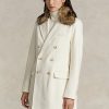 Krémové dámské dvouřadé kabáty z umělé kožešiny Ralph Lauren Krémové dámské dvouřadé kabáty z umělé kožešiny Ralph Lauren