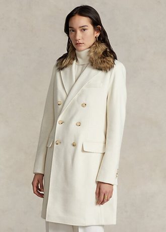 Krémové dámské dvouřadé kabáty z umělé kožešiny Ralph Lauren Krémové dámské dvouřadé kabáty z umělé kožešiny Ralph Lauren
