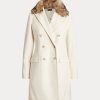 Krémové dámské dvouřadé kabáty z umělé kožešiny Ralph Lauren Krémové dámské dvouřadé kabáty z umělé kožešiny Ralph Lauren