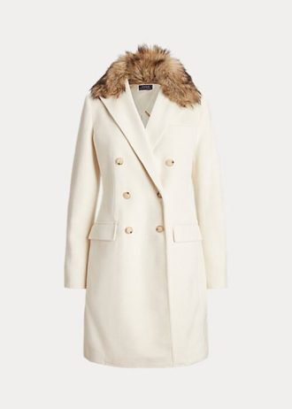 Krémové dámské dvouřadé kabáty z umělé kožešiny Ralph Lauren Krémové dámské dvouřadé kabáty z umělé kožešiny Ralph Lauren