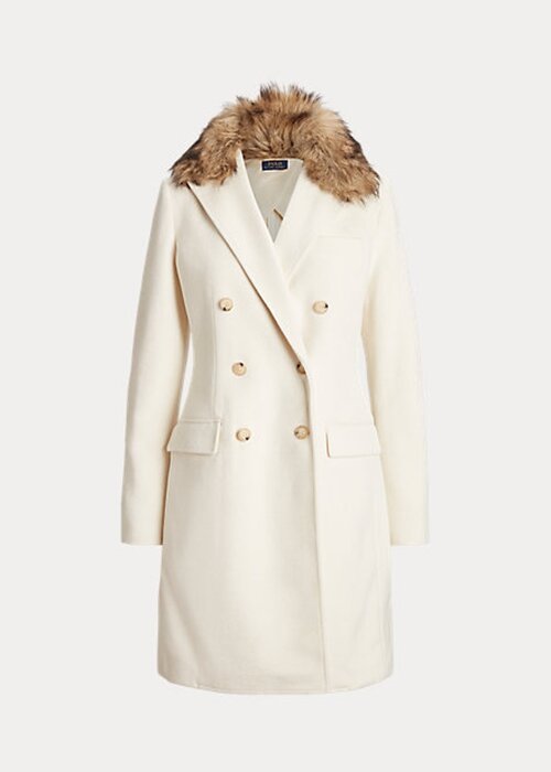 Krémové dámské dvouřadé kabáty z umělé kožešiny Ralph Lauren Krémové dámské dvouřadé kabáty z umělé kožešiny Ralph Lauren