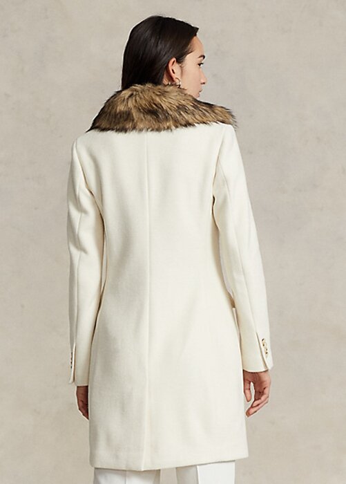 Krémové dámské dvouřadé kabáty z umělé kožešiny Ralph Lauren Krémové dámské dvouřadé kabáty z umělé kožešiny Ralph Lauren