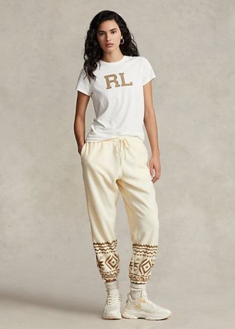 Krémové dámské fleecové tepláky Ralph Lauren Snowflake-Motif