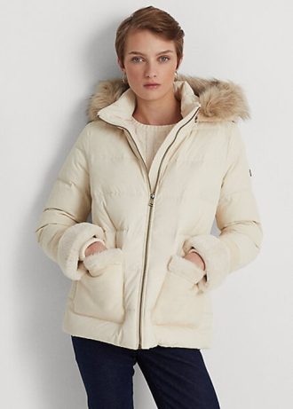Krémové dámské kabáty z umělé kožešiny Ralph Lauren Krémové dámské kabáty z umělé kožešiny Ralph Lauren