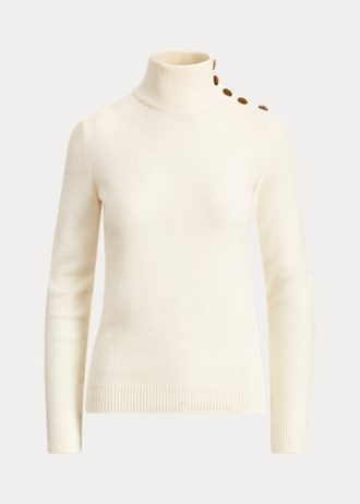 Krémové dámské kašmírové rolákové svetry Ralph Lauren s knoflíky Krémové dámské kašmírové rolákové svetry Ralph Lauren s knoflíky