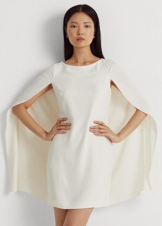 Krémové dámské koktejlové šaty Ralph Lauren Cape Georgette