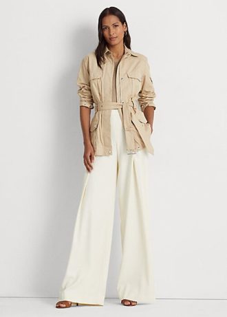 Krémové dámské plisované krepové široké kalhoty Ralph Lauren