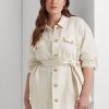 Krémové dámské plátěné bundy Ralph Lauren s páskem rybí kosti Krémové dámské plátěné bundy Ralph Lauren s páskem rybí kosti