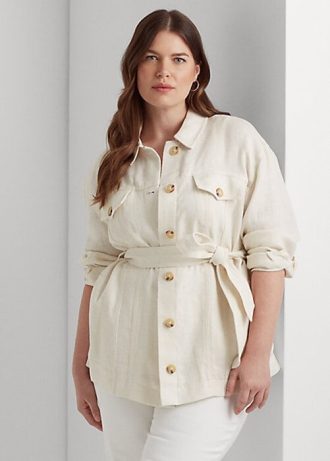 Krémové dámské plátěné bundy Ralph Lauren s páskem rybí kosti