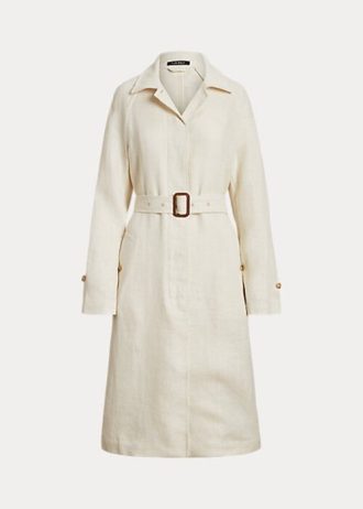 Krémové dámské plátěné kabáty Ralph Lauren s páskem rybí kosti Krémové dámské plátěné kabáty Ralph Lauren s páskem rybí kosti