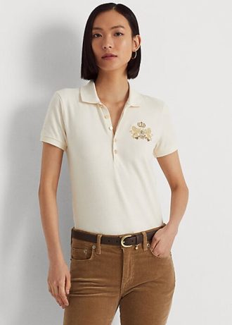 Krémové dámské polokošile Ralph Lauren Beaded-Crest Piqué