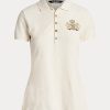 Krémové dámské polokošile Ralph Lauren Beaded-Crest Piqué Krémové dámské polokošile Ralph Lauren Beaded-Crest Piqué