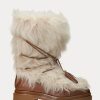 Krémové dámské Ralph Lauren Celia Shearling & Leštěné kožené boty Krémové dámské Ralph Lauren Celia Shearling & Leštěné kožené boty
