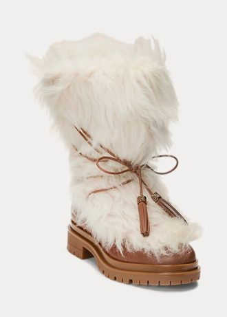 Krémové dámské Ralph Lauren Celia Shearling & Leštěné kožené boty