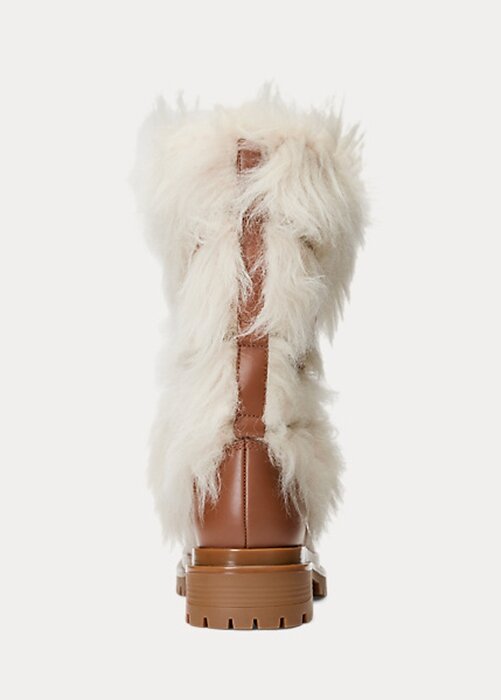 Krémové dámské Ralph Lauren Celia Shearling & Leštěné kožené boty Krémové dámské Ralph Lauren Celia Shearling & Leštěné kožené boty