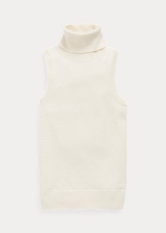 Krémové dámské rolákové svetry Ralph Lauren z vlny bez rukávů Krémové dámské rolákové svetry Ralph Lauren z vlny bez rukávů