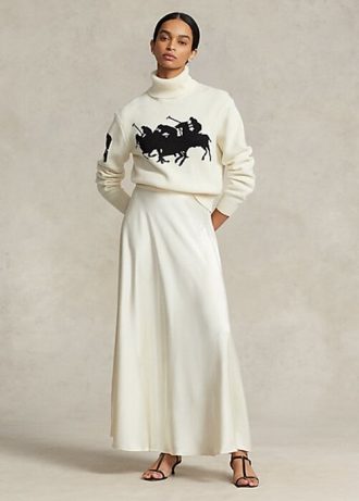 Krémové dámské saténové sukně A-Line Ralph Lauren Krémové dámské saténové sukně A-Line Ralph Lauren