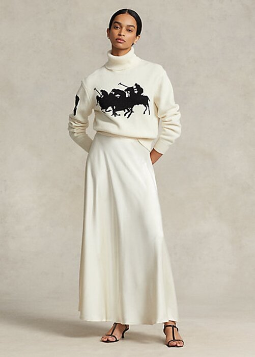 Krémové dámské saténové sukně A-Line Ralph Lauren Krémové dámské saténové sukně A-Line Ralph Lauren