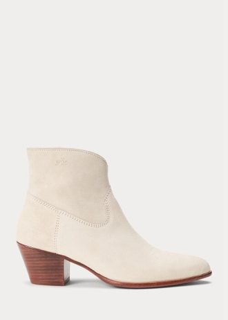 Krémové dámské semišové boty Ralph Lauren Lucille z teletiny