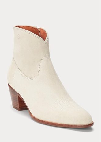 Krémové dámské semišové boty Ralph Lauren Lucille z teletiny