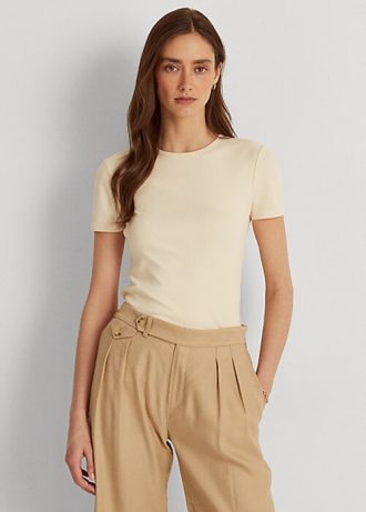 Krémová dámská Stretch bavlněná trička Ralph Lauren