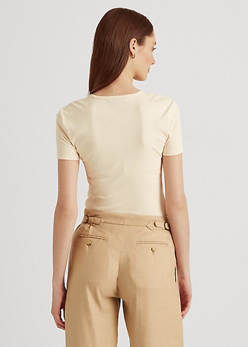 Krémová dámská Stretch bavlněná trička Ralph Lauren Krémová dámská Stretch bavlněná trička Ralph Lauren