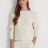 Krémové dámské svetry Ralph Lauren Aran-Knit z bavlny