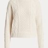 Krémové dámské svetry Ralph Lauren Aran-Knit z bavlny