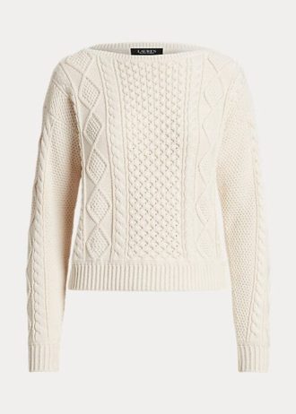 Krémové dámské svetry Ralph Lauren Aran-Knit z bavlny Krémové dámské svetry Ralph Lauren Aran-Knit z bavlny