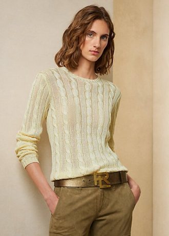 Krémové dámské svetry Ralph Lauren Cable-Knit Silk Crewneck Krémové dámské svetry Ralph Lauren Cable-Knit Silk Crewneck
